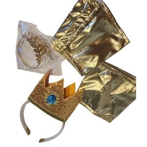 Gold Sequin Crown Headband Laurel Wreath Accessory Set Peach Princess Costume